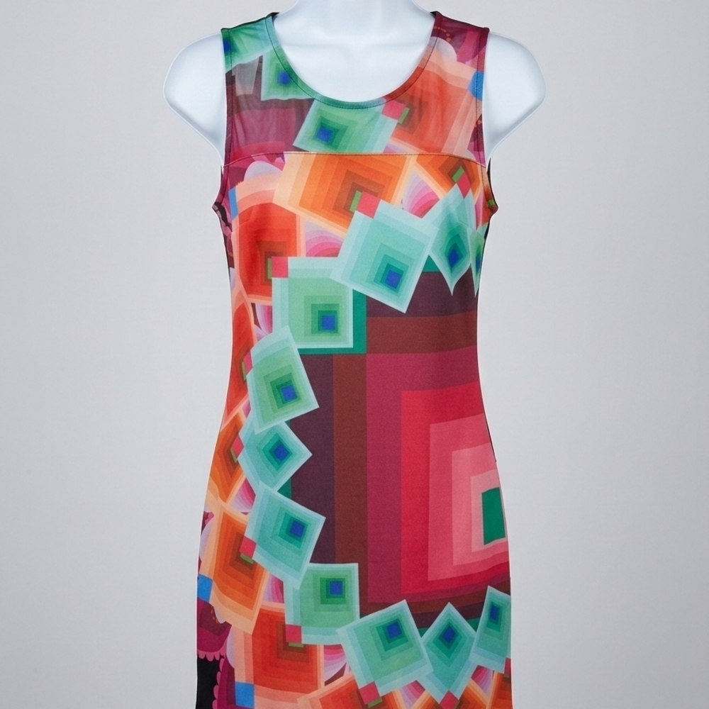 Desigual Colorblock Label Top with Teal, Gold and Pink Accents - Picture 1 of 7
